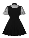Black 1950s Lapel Sheer Sleeve Dress
