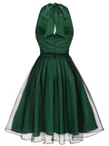 [Pre-Sale] Green 1950s Christmas Halter Polka Dots Mesh Dress