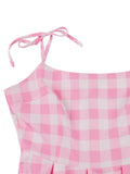 [Plus Size] Pink 1950s Plaid Strap Dress