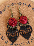 Halloween Hollow Lace 3D Red Rose Earrings