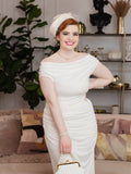 Ivory 1960s Cap Sleeve Slim Pleated Dress