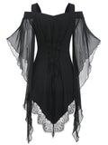 Black 1950s Halloween Bat Sleeve Lace Top