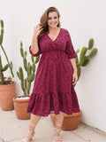 [Plus Size] 1950s V-neck Leopard Half Sleeve Dress