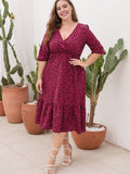 [Plus Size] 1950s V-neck Leopard Half Sleeve Dress