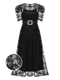 2PCS Black 1940s Solid Lace Belt Vintage Dress