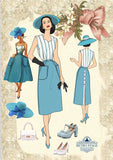 Blue 1950s Stripes Patchwork Pocketed Dress