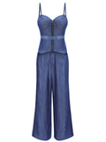 Blue 1940s Spaghetti Strap Top & High Waist Wide Leg Pants