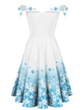 White 1950s Off Shoulder Snowflake Dress