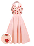 Pink 1950s Strawberry Splicing Halter Dress