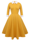 Yellow 1950s Solid Swing Dress
