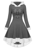 1950s Furry Patchwork Solid Lace-up Dress