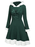 1950s Furry Patchwork Solid Lace-up Dress