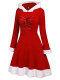 1950s Furry Patchwork Solid Lace-up Dress