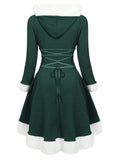 1950s Furry Patchwork Solid Lace-up Dress