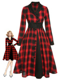 [Pre-Sale] Black&Red 1950s Gingham Plaid Button Lapel Dress
