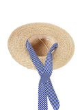 Retro Blue Ribbon Woven Raffia Hat