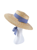 Retro Blue Ribbon Woven Raffia Hat