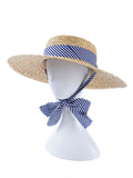 Retro Blue Ribbon Woven Raffia Hat