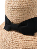 Retro Black Bowknot Raffia Hat