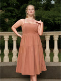 [Plus Size] 1950s Spaghetti Strap Solid Bow Dress