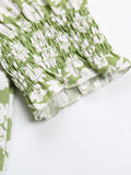 Green Floral Peasant Sleeve Dress
