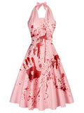 Pink 1950s Halloween Bloodstain Halter Dress