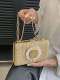 Light Khaki Braided Floral French Crossbody Bag