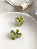 Retro Green Flowers Stud Earrings