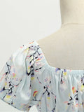 1950s Pastel Blue Floral Swing Dress