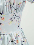 1950s Pastel Blue Floral Swing Dress