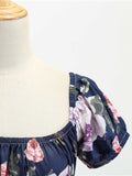 1950s Navy Blue Floral Swing Dress
