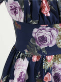1950s Navy Blue Floral Swing Dress