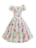 1950s White Candy Pleated Swing Dress