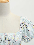 1950s Pastel Blue Floral Swing Dress