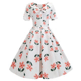 White 1950s Floral Bowknot Swing Dress