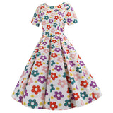 White 1950s Floral Bowknot Swing Dress