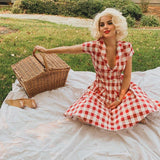 Red 1950s Pockets Plaid Dress