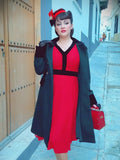 Red 1950s Solid Patchwork Swing Dress