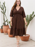 [Plus Size] 1950s V-neck Leopard Half Sleeve Dress