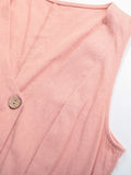 Pink Solid Buttons Belt Fashion Dress