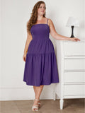 [Plus Size] 1950s Spaghetti Strap Solid Bow Dress
