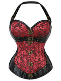 Steampunk Halter Leather Gothic Button Corset