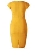 Yellow 1960s Bowknot Belt Pencil Dress