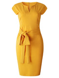 Yellow 1960s Bowknot Belt Pencil Dress