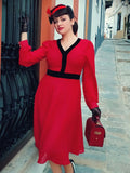 Red 1950s Solid Patchwork Swing Dress