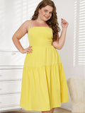 [Plus Size] 1950s Spaghetti Strap Solid Bow Dress