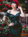 Navy 1960s Plaids Bodycon Dress