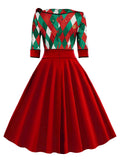 [Pre-Sale] Red 1950s Christmas Plaids Bow Decor Dress
