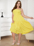 [Plus Size] 1950s Spaghetti Strap Solid Bow Dress