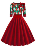 [Pre-Sale] Red 1950s Christmas Plaids Bow Decor Dress